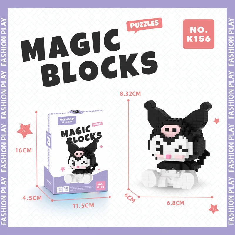 Sanrio Hello Kitty Micro Building Block Set - Pochacco, Cinnamoroll, Kuromi, and My Melody 3D Model Figures