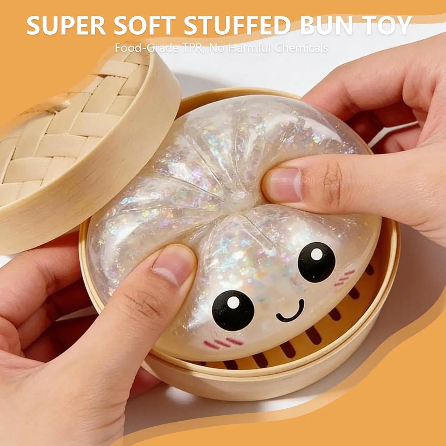 2026 Glitter Dumpling Squishy in Steamer Box - Soft Sensory Fidget Tool for Stress and Anxiety Relief, Ideal for Home, Office, and Parties