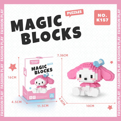 Sanrio Hello Kitty Micro Building Block Set - Pochacco, Cinnamoroll, Kuromi, and My Melody 3D Model Figures