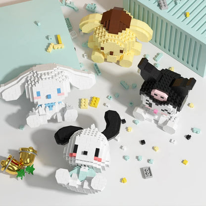 Sanrio Hello Kitty Micro Building Block Set - Pochacco, Cinnamoroll, Kuromi, and My Melody 3D Model Figures