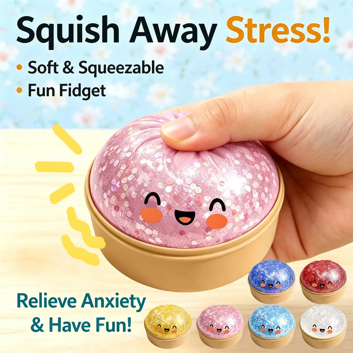 2026 Glitter Dumpling Squishy in Steamer Box - Soft Sensory Fidget Tool for Stress and Anxiety Relief, Ideal for Home, Office, and Parties