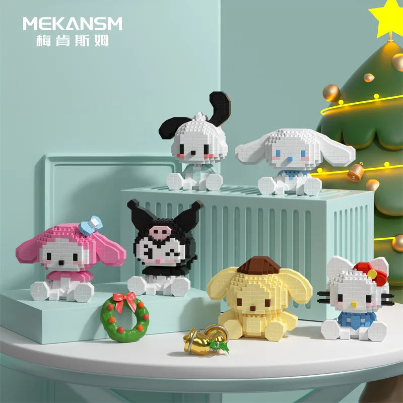 Sanrio Hello Kitty Micro Building Block Set - Pochacco, Cinnamoroll, Kuromi, and My Melody 3D Model Figures