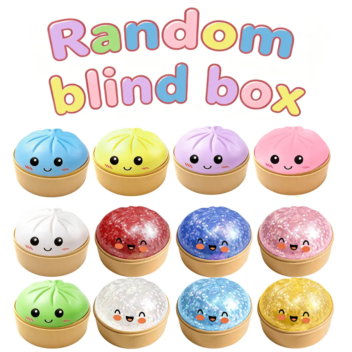 2026 Glitter Dumpling Squishy in Steamer Box - Soft Sensory Fidget Tool for Stress and Anxiety Relief, Ideal for Home, Office, and Parties