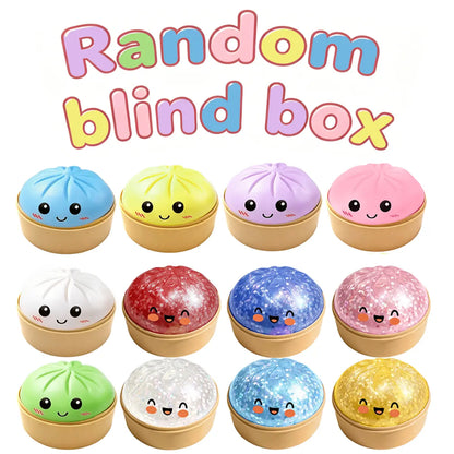 2026 Glitter Dumpling Squishy in Steamer Box - Soft Sensory Fidget Tool for Stress and Anxiety Relief, Ideal for Home, Office, and Parties