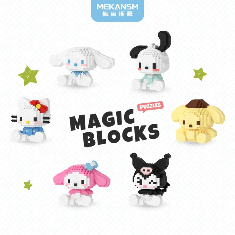 Sanrio Hello Kitty Micro Building Block Set - Pochacco, Cinnamoroll, Kuromi, and My Melody 3D Model Figures