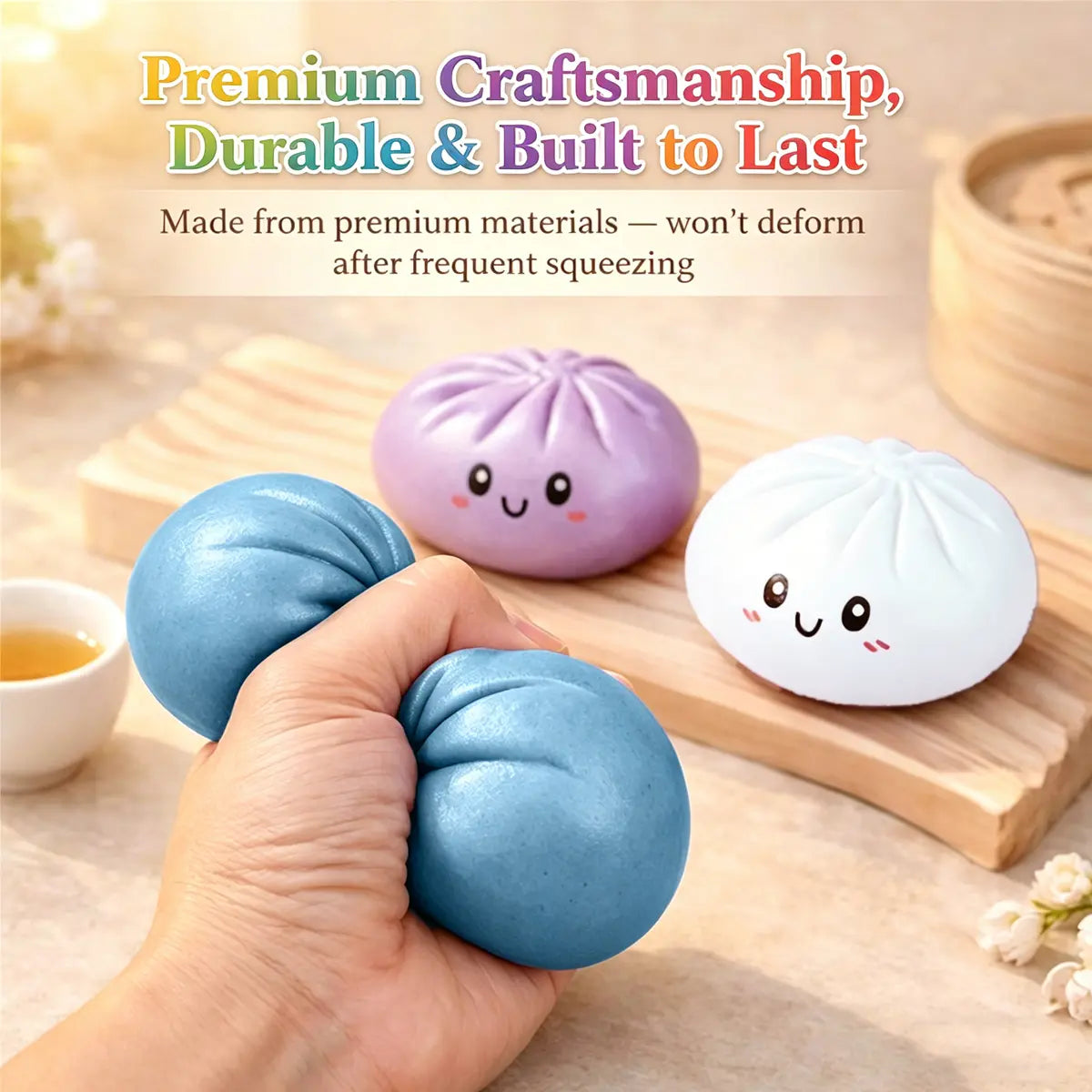 2026 Glitter Dumpling Squishy in Steamer Box - Soft Sensory Fidget Tool for Stress and Anxiety Relief, Ideal for Home, Office, and Parties