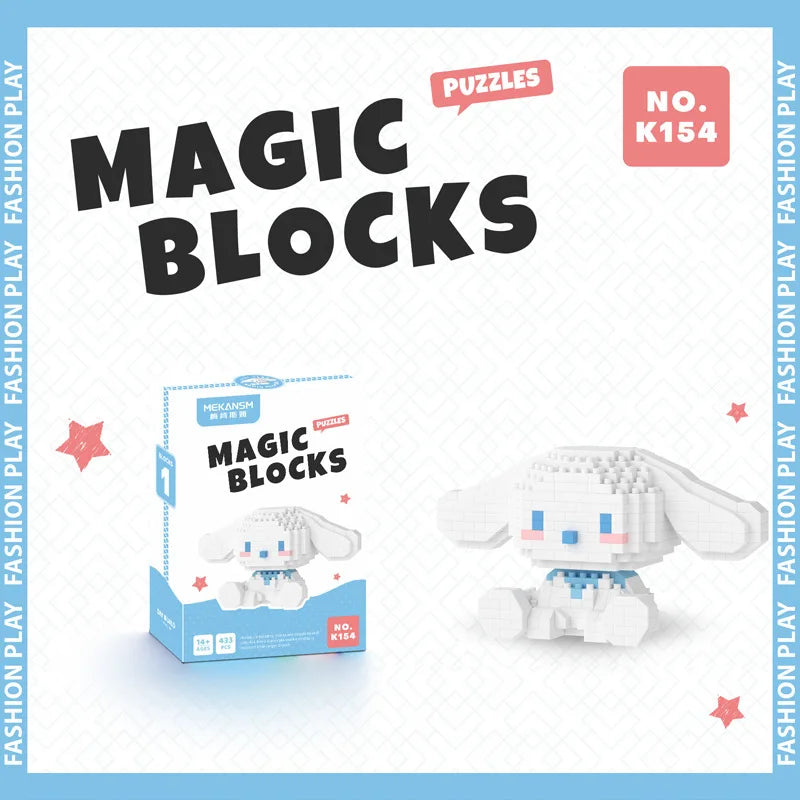 Sanrio Hello Kitty Micro Building Block Set - Pochacco, Cinnamoroll, Kuromi, and My Melody 3D Model Figures