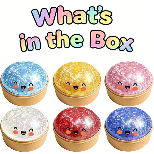 2026 Glitter Dumpling Squishy in Steamer Box - Soft Sensory Fidget Tool for Stress and Anxiety Relief, Ideal for Home, Office, and Parties