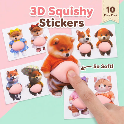 10-Piece Set of 3D Dimensional Cute Dog Stickers - Versatile Decor for Phone Cases, Door Stoppers, and Stress Relief Gifts