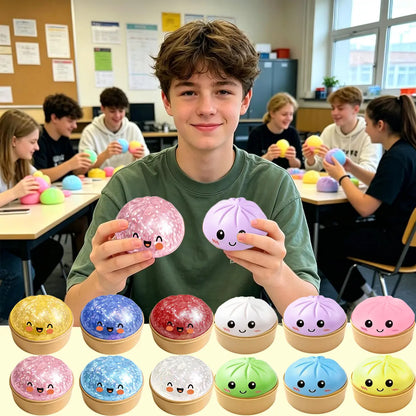 2026 Glitter Dumpling Squishy in Steamer Box - Soft Sensory Fidget Tool for Stress and Anxiety Relief, Ideal for Home, Office, and Parties