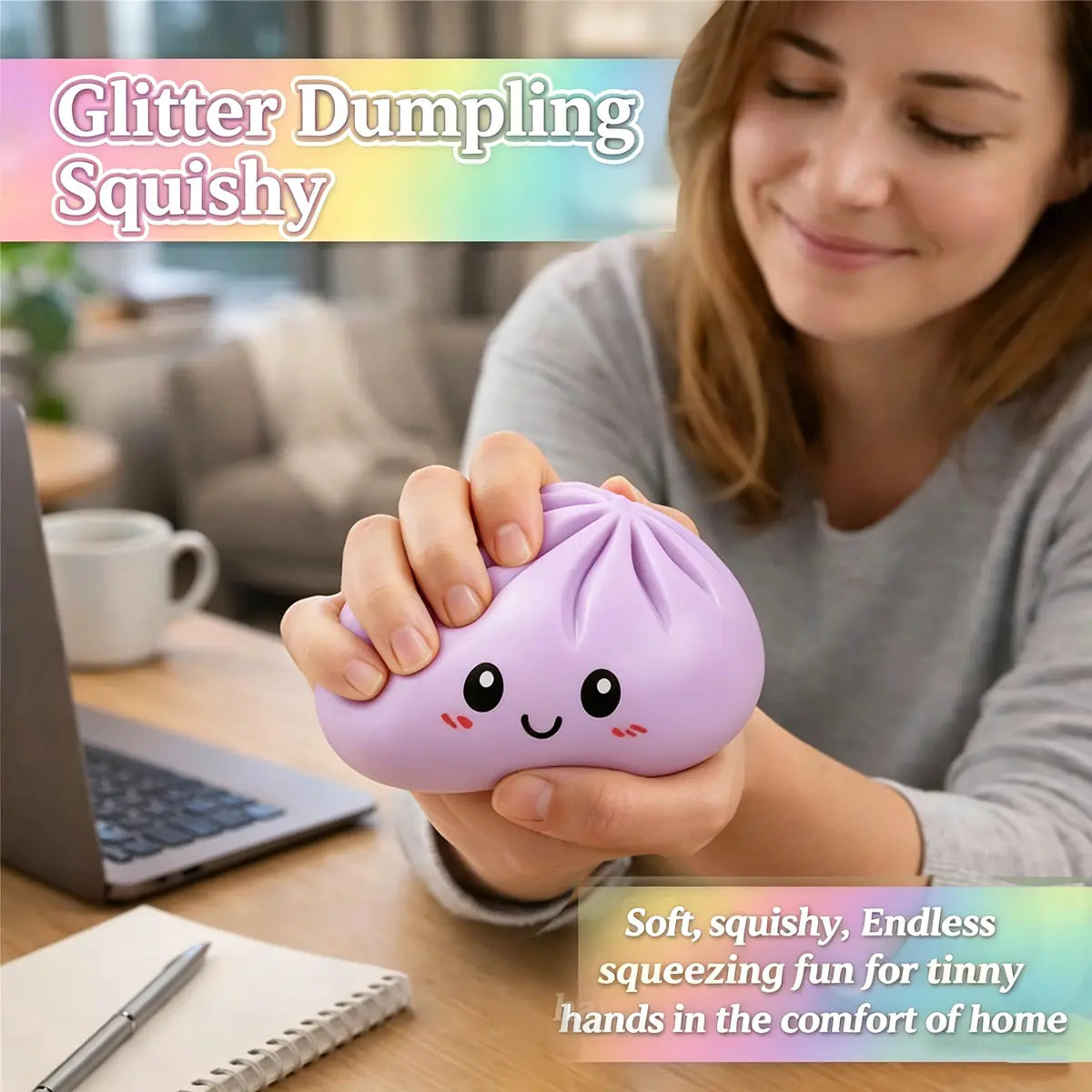 2026 Glitter Dumpling Squishy in Steamer Box - Soft Sensory Fidget Tool for Stress and Anxiety Relief, Ideal for Home, Office, and Parties