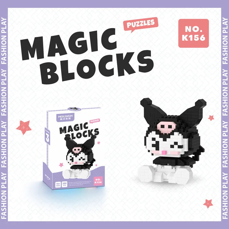 Sanrio Hello Kitty Micro Building Block Set - Pochacco, Cinnamoroll, Kuromi, and My Melody 3D Model Figures