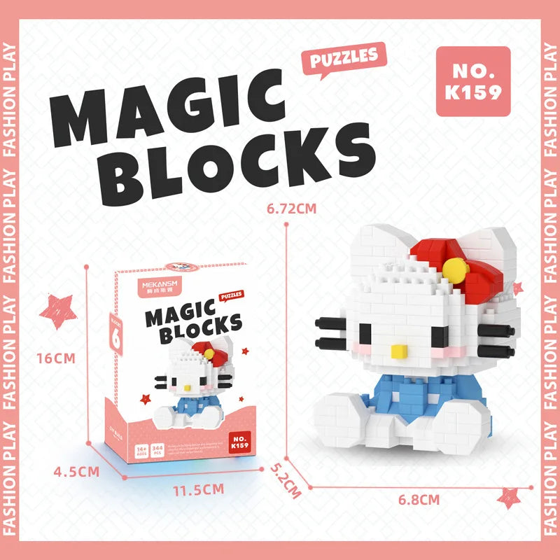 Sanrio Hello Kitty Micro Building Block Set - Pochacco, Cinnamoroll, Kuromi, and My Melody 3D Model Figures