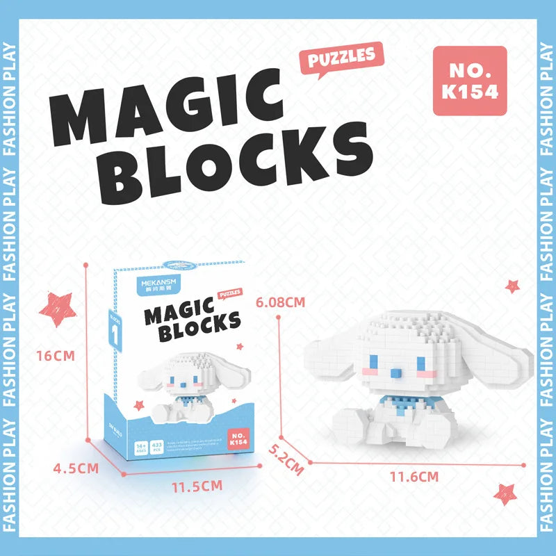 Sanrio Hello Kitty Micro Building Block Set - Pochacco, Cinnamoroll, Kuromi, and My Melody 3D Model Figures
