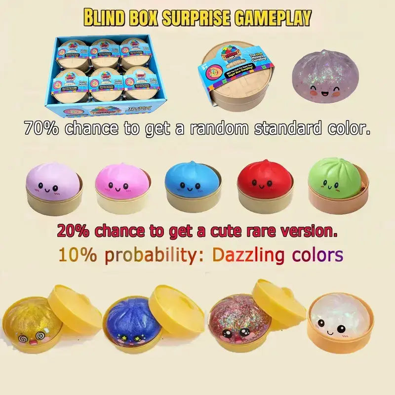 Expressive Large Dumpling Squishy - Blind Box Fidget Toy, Soft TPR Material for Stress Relief, Unboxing Surprise with Random Styles, Ideal for Valentine’s Day and Easter Gifts, Perfect for Children's Gift Exchanges